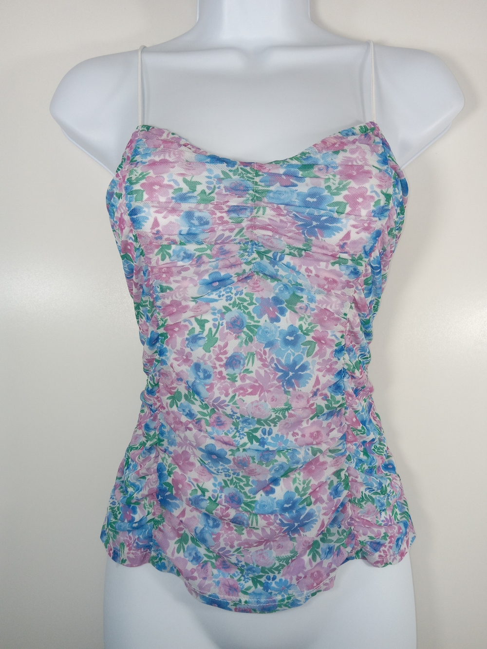 No Boundaries Pink and Blue Floral Cowl Neck Camisole